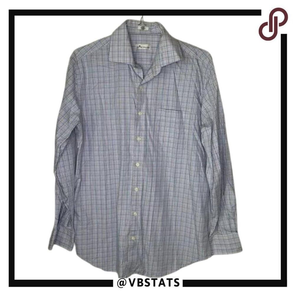 Peter Millar Blue / Pink / White Plaid Long Sleeve Button Down in Size Large